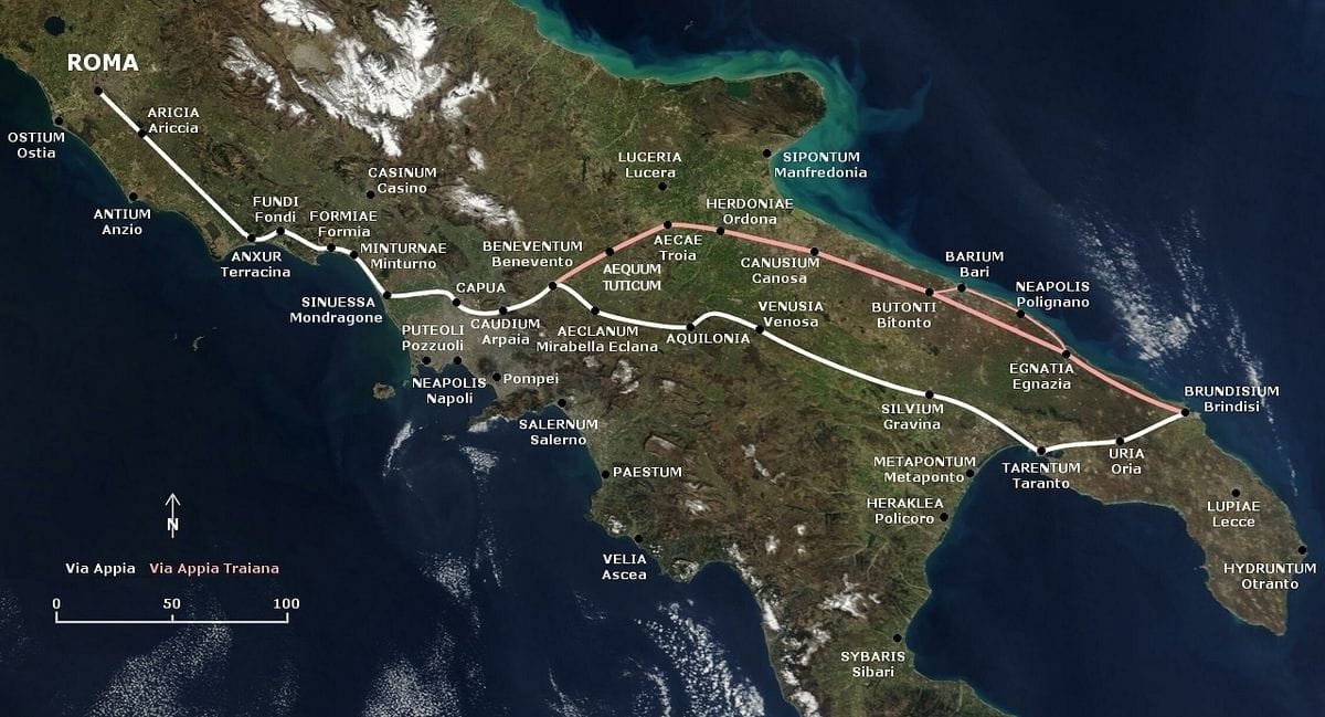 Map of the Via Appia and Via Traiana