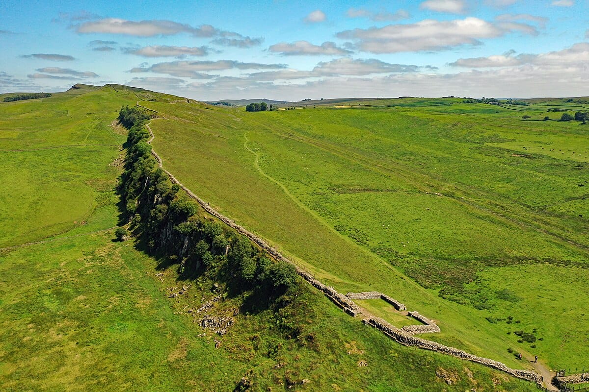 Aerial view of Hadrian's Wall and Milecastle 42
