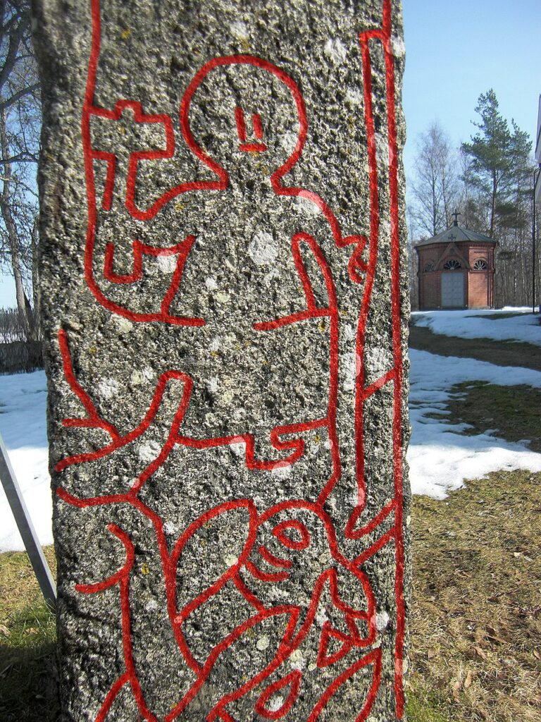 Carving of Thor hooking Jormungandr on the Altuna runestone in Uppland, Sweden.