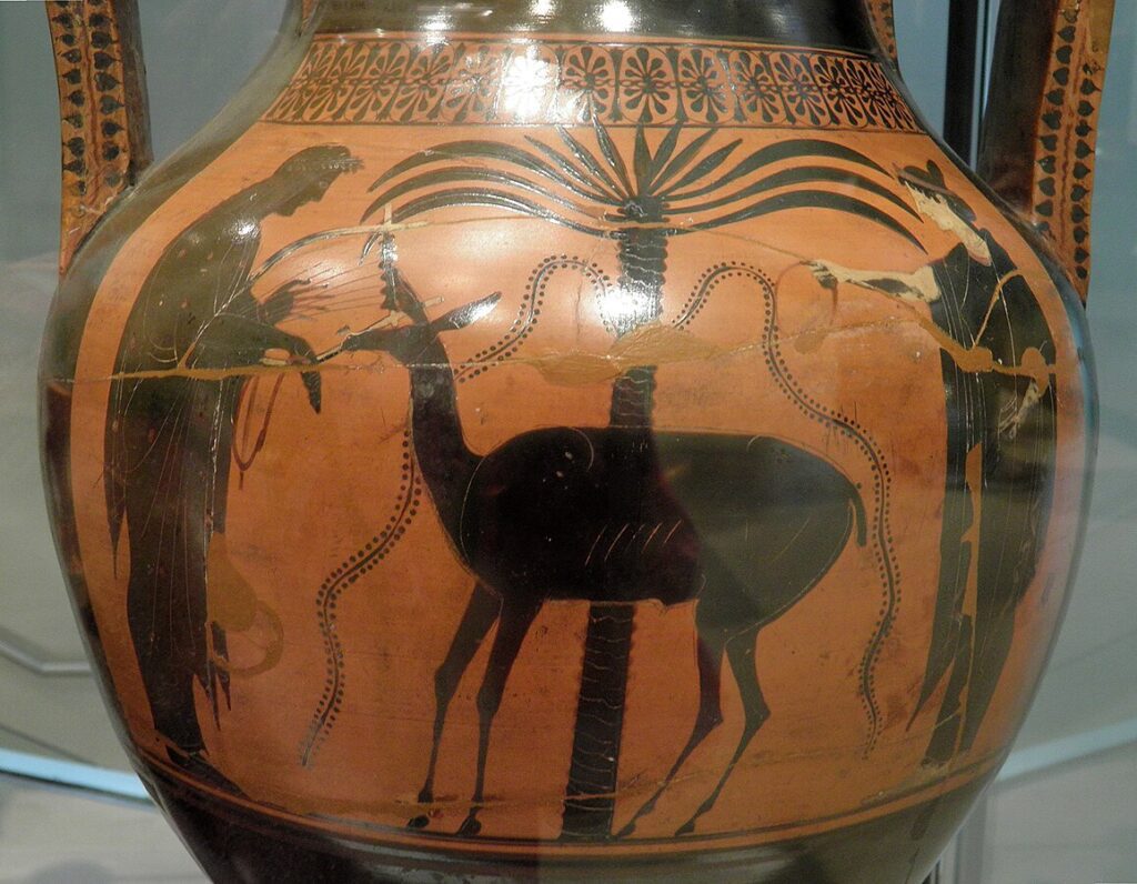 symbolism of animals in Greek vase paintings - deer linked to Artemis and Apollo