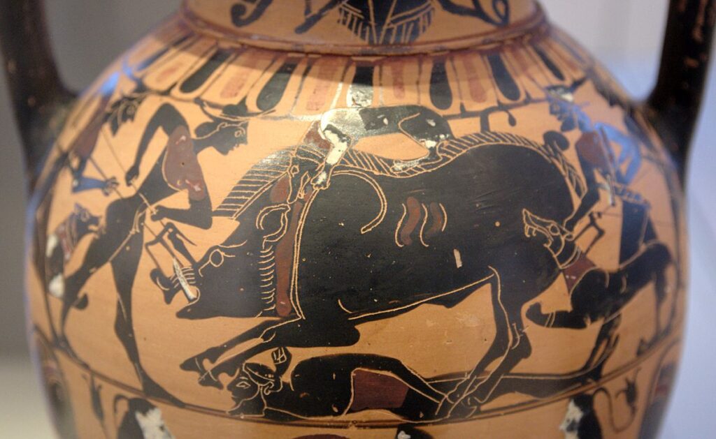 symbolism of animals in Greek vase paintings - boar hunt with Atalanta and heroes