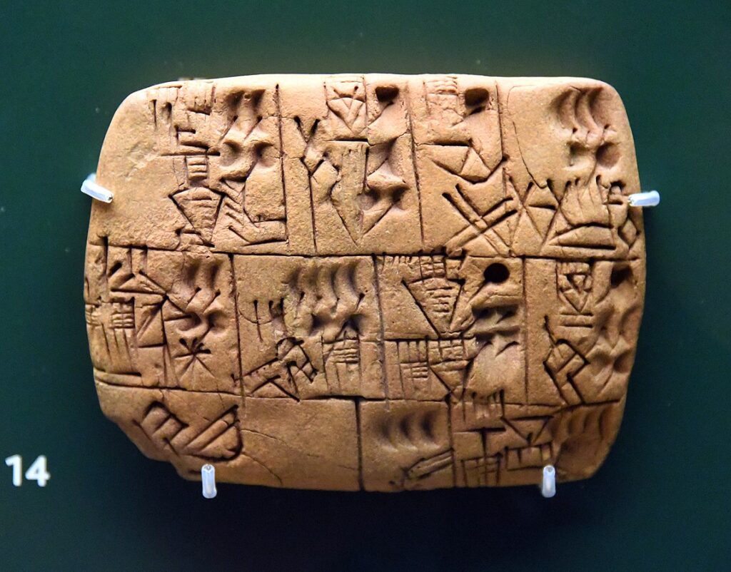 Proto-cuneiform tablet recording beer rations for workers in the Late Uruk period.