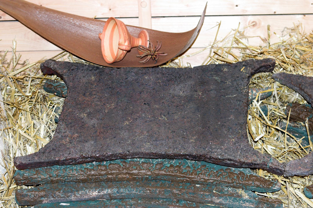 Bronze Age copper oxhide ingot with corner grip handles from the Uluburun cargo, Bodrum Museum.