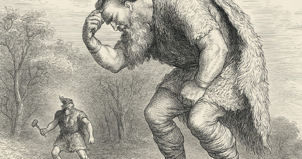 Artistic depiction of Útgarða-Loki from a 19th-century Norse myth illustration