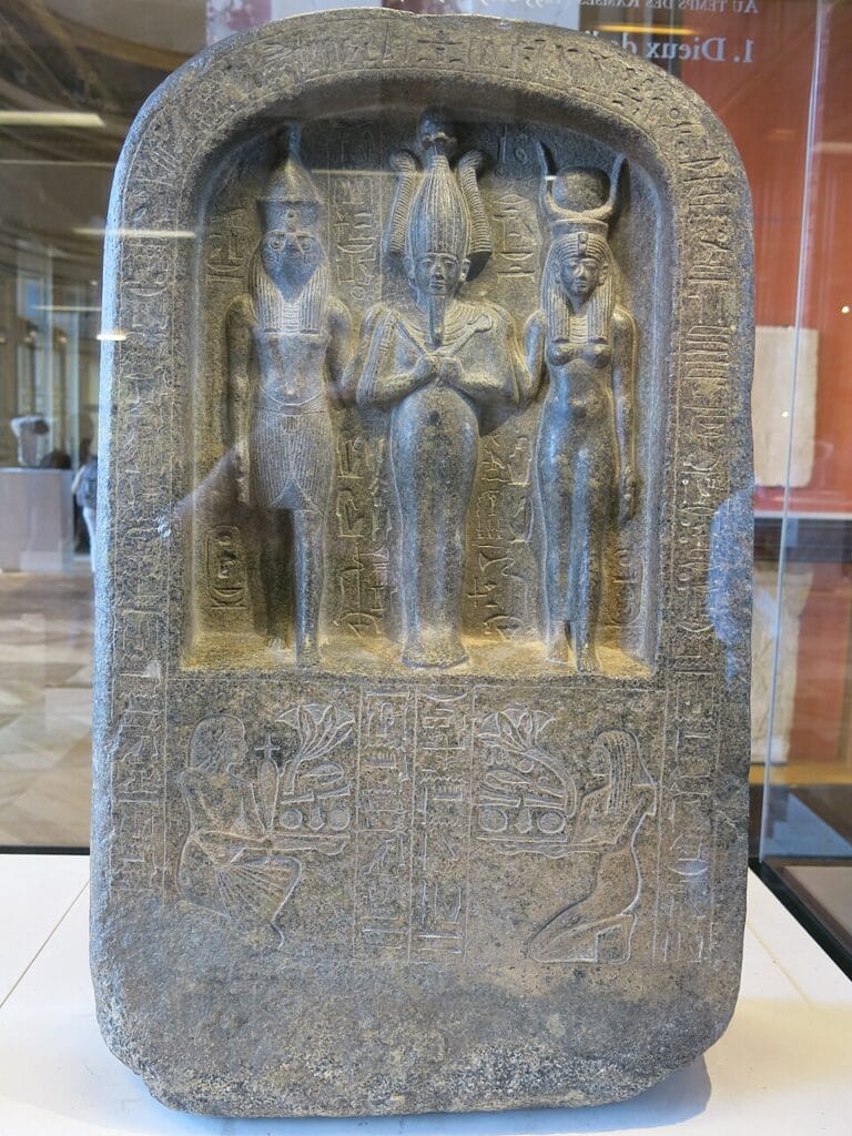 Relief of the god Horus and the goddess Isis from an Egyptian temple wall