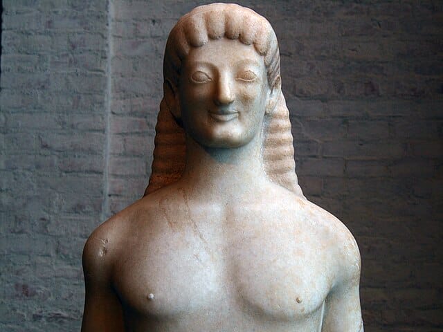 The Kouros of Tenea, an archaic marble statue from around 560 BC.