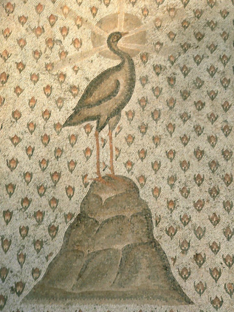 Roman mosaic detail of a phoenix among roses from Daphne near Antioch.