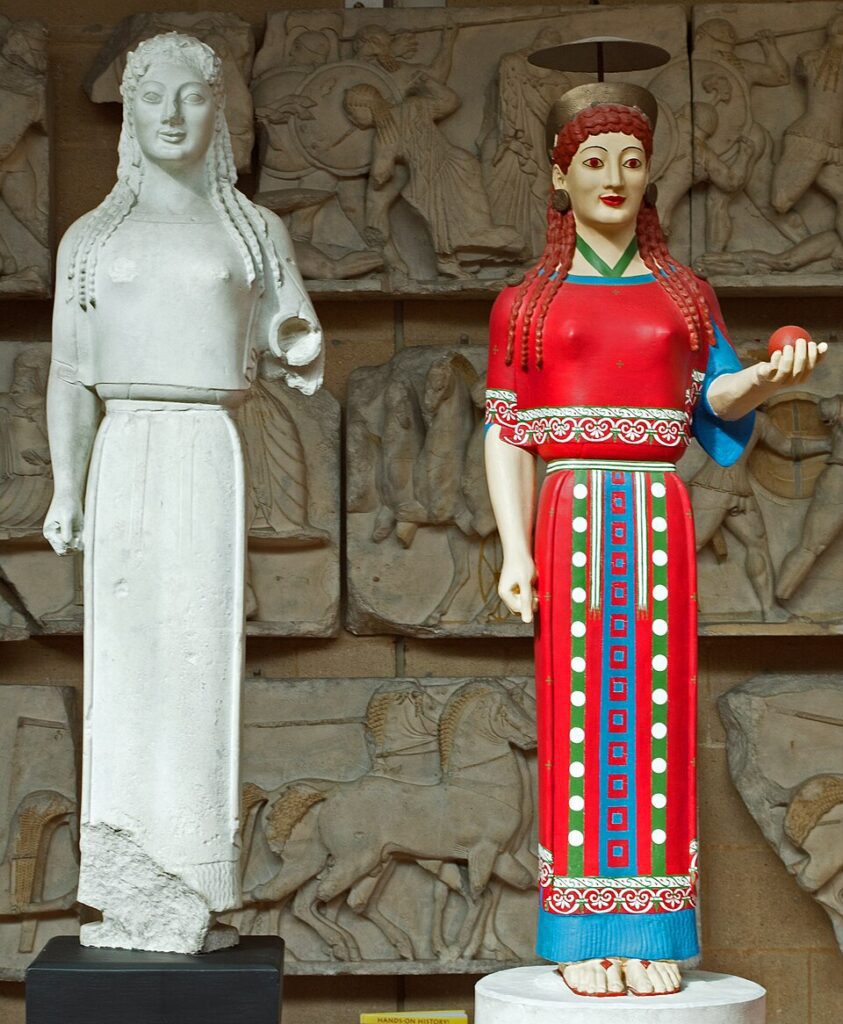 Peplos Kore cast beside a colour reconstruction