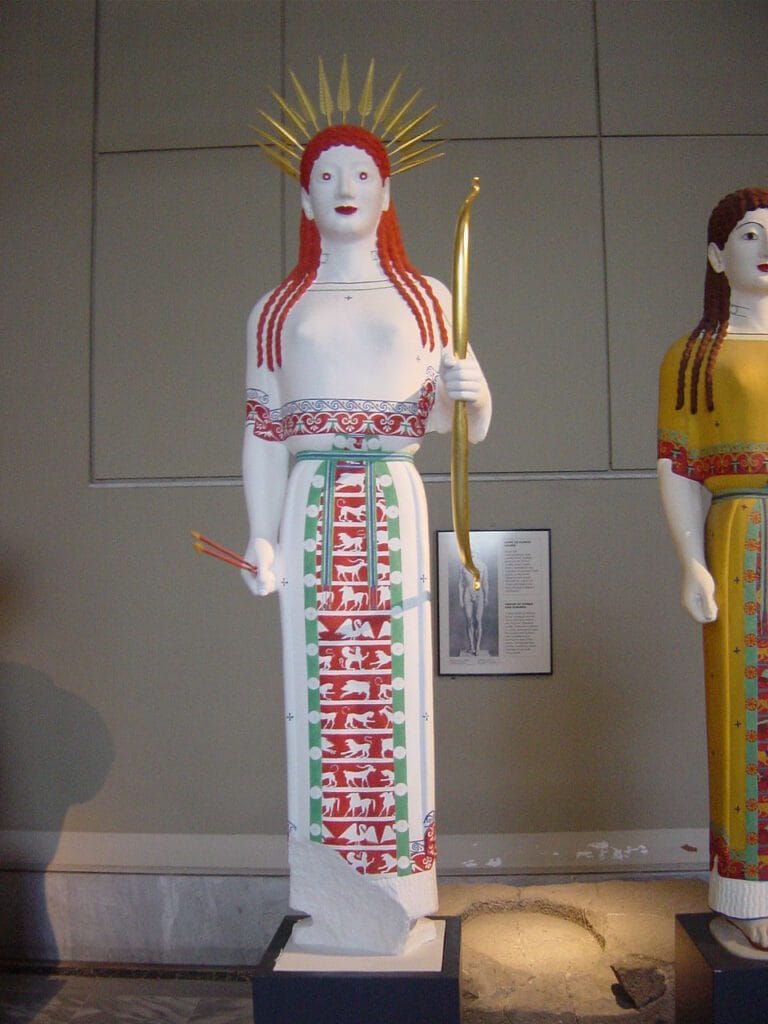 Painted reconstruction of the Peplos Kore.