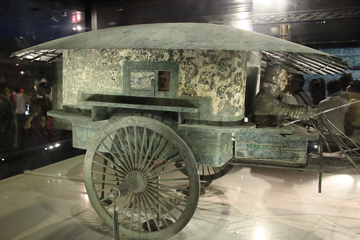 Half-scale bronze chariot and horses from the mausoleum precinct.