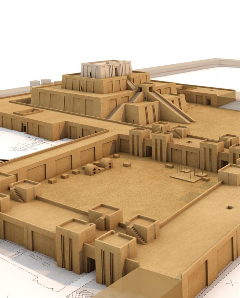 Reconstruction drawing of Uruk's city walls and gate