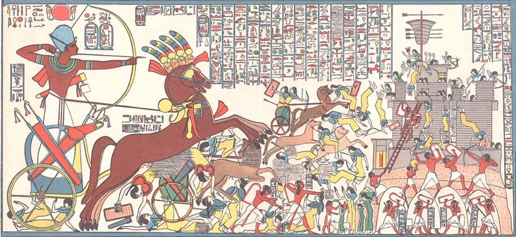 Relief of Ramesses II's siege of Dapur showing archers and assault on a fortified hill-town.