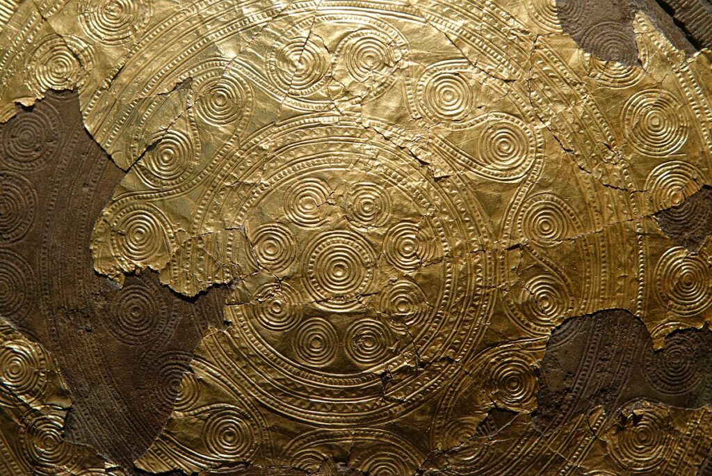 Bronze horse drawing a wheeled disc with gilded face—the Nordic Bronze Age Sun Chariot.