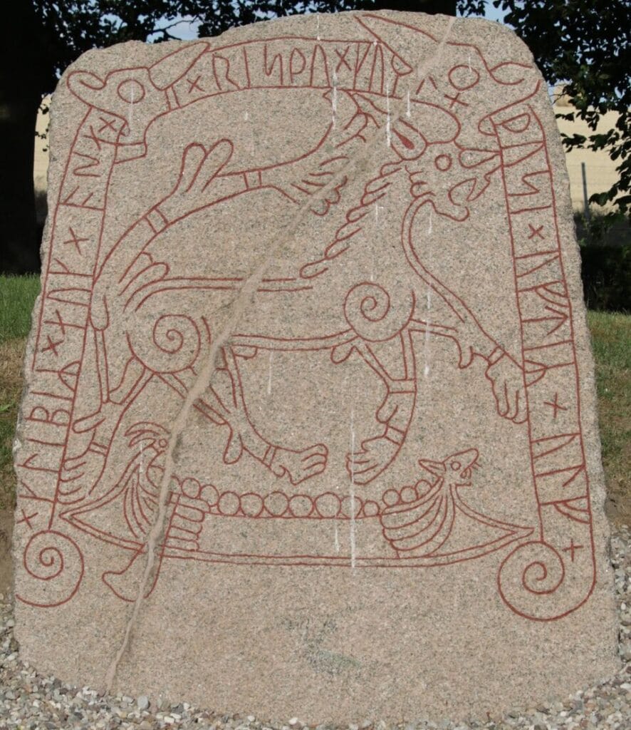 Viking Age picture stone with a scene interpreted as Fenrir's binding
