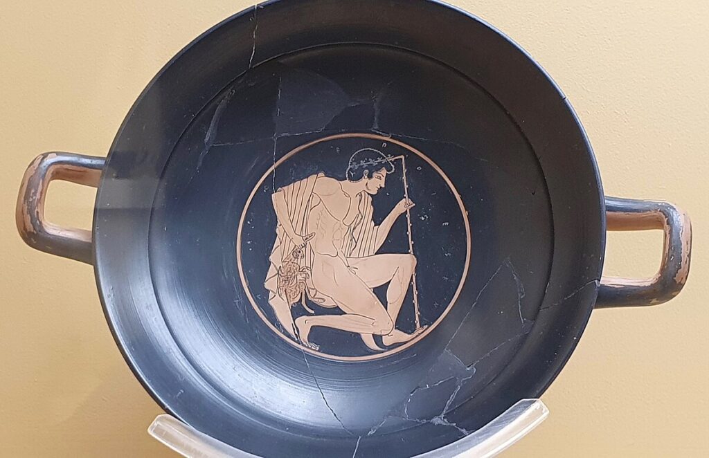 symbolism of animals in Greek vase paintings - hare as courtship gift on kylix